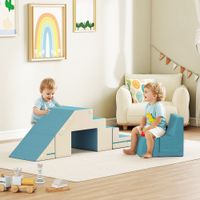 Kinder Schaumstoff Bausteine 2er Set Bausteinset mit Samtoptik Beige+Blau
