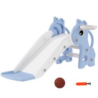 Kinderrutsche, 3 in 1, Kleinkinderrutsche mit Basketballkorb, Basketball, Blau