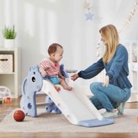 Kinderrutsche, 3 in 1, Kleinkinderrutsche mit Basketballkorb, Basketball, Blau