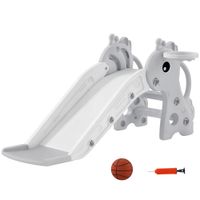 Kinderrutsche, 3 in 1, Kleinkinderrutsche mit Basketballkorb, Basketball, Grau