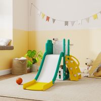 Kinderrutsche 5 in 1 Indoor und Outdoor Babyrutsche mit Basketballkorb, Gelb