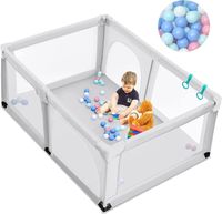 120 x 190cm Baby Laufstall mit 50 Spielbällen, Laufgitter mit atmungsaktivem Netz