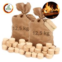 Holzbriketts 100% Gepresste Rundholzbriketts 2 x 12,5kg im Jutesack Brikett Hohe Brennwert Raucharm