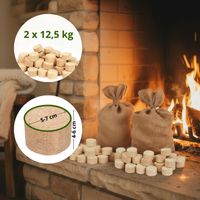 Holzbriketts 100% Gepresste Rundholzbriketts 2 x 12,5kg im Jutesack Brikett Hohe Brennwert Raucharm