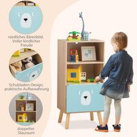 Bücherregal Kinder mit 3 Ebenen, Kinderregal Holz mit Schublade &amp; 2 offenen Fächer