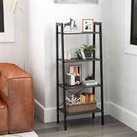 Bücherregal mit 4 Ebenen mit Kippsicherungen &amp; verstellbaren Fußpolstern, Metallrahmen