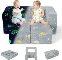 4 IN 1 Kindersessel mit 2 Ottomanen, ausklappbares Kindersofa im Dunkeln Leuchtend