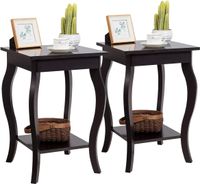 Nachttisch mit Ablage, 2 Ebene Beistelltisch aus Holz mit geschwungenen Beinen