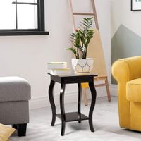 Nachttisch mit Ablage, 2 Ebene Beistelltisch aus Holz mit geschwungenen Beinen