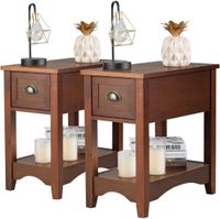 2er Set Beistelltisch mit Schublade und Ablage, 2-stöckiger Sofatisch, schmaler Nachttisch