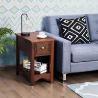 2er Set Beistelltisch mit Schublade und Ablage, 2-stöckiger Sofatisch, schmaler Nachttisch