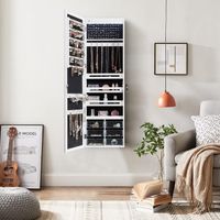 Schmuckschrank hängend, Sipegelschrank mit LED-Beleuchtung, Spiegel und 6 Schubladen