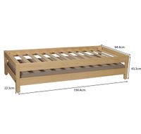 Stapelbett JONAS mit Lattenroste / 2x Betten 90x200 - Naturholtz