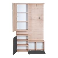 Kompaktgarderobe "Entry" mit Stauraum und Kleiderhaken, Basalt Grau mit Artisan Eiche