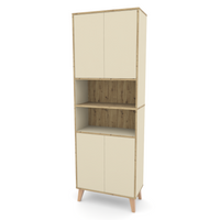 Badschrank MORENA mit 4 Türen und 2 offenen Fächern, Cashmere/Eiche