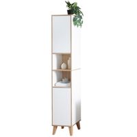 Badschrank MORENA mit 2 Türen und 2 offenen Fächern, Weiß/Eiche