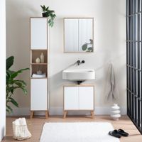 Badschrank MORENA mit 2 Türen und 2 offenen Fächern, Weiß/Eiche