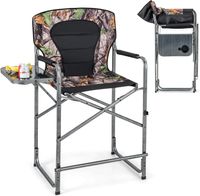 Campingstuhl faltbar, hoher Klappstuhl mit Seitentisch, Abnehmbarer Fußstütze, Becherhalter