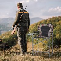 Campingstuhl faltbar, hoher Klappstuhl mit Seitentisch, Abnehmbarer Fußstütze, Becherhalter