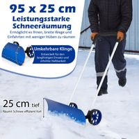 Schneeschaufel 95cm, Schneeschieber Schneeschild mit Klinge, rollbar platzsparend, Aluminium