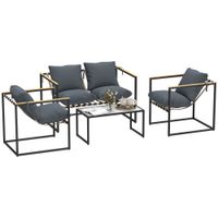 Stahl Gartenmöbel Set 4 Personen Balkonmöbel-Set mit 2er Sofa Grau