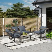 Stahl Gartenmöbel Set 4 Personen Balkonmöbel-Set mit 2er Sofa Grau
