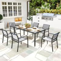Sitzgruppe 7 tlg. Essgruppe für 6 Personen Esstisch mit 6 Stühle Grau
