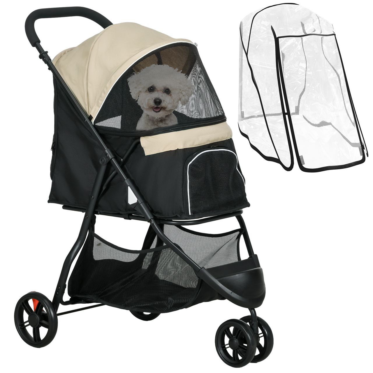PawHut 2 in 1 Hundewagen Hundebuggy mit Regenschutz klappbar Katzenbuggy