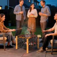 2-in-1 Feuerschale Ø75 x 58 cm Feuerstelle mit Funkenschutz Schürhaken