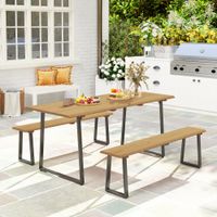 Sitzgruppe 3-teilig Holz Essgruppe für 6 Personen Esstisch mit Bänke