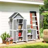 2 in 1 Gartenschrank Holz, Geräteschuppen mit Aufbewahrungsschrank