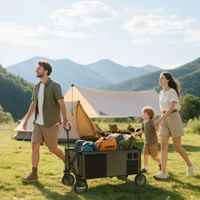 Bollerwagen Faltbar, Handwagen mit Räder, Bremsen, Tragetasche, 125L