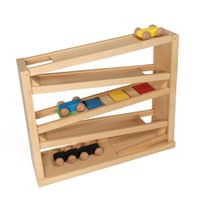 Holz Kugelbahn Buche, Autorennbahn ab 2 Jahren mit 3 Autos und 2Kugeln