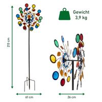 Windrad Garten Metall, 2 Rotoren, buntes Acryl-Windspiel 213 cm