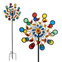 Windrad Garten Metall, 2 Rotoren, buntes Acryl-Windspiel 213 cm