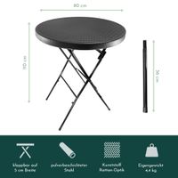 Stehtisch klappbar 80 cm schwarz in Rattan-Optik, Höhe 110 cm