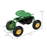 COSTWAY Gartensitz mit Rollen, Ablage, Korb und breiter Gummireifen