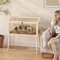 Hamsterkäfig, Holz Zwerghamstergehege, Kleintierstall mit Wippe Wasserflasche