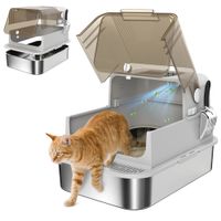 Katzenklo Edelstahl mit Deckel XXL Katzentoilette mit Doppeltüren, Streuschaufel