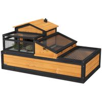 Schildkrötenhaus aus Holz, Schildkrötengehege mit zwei Ebenen, Balkon, Gelb