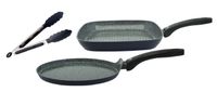 ELO - Pfannen Set 3-tlg. (Grillpfanne + Crepepfanne + Servierzange)
