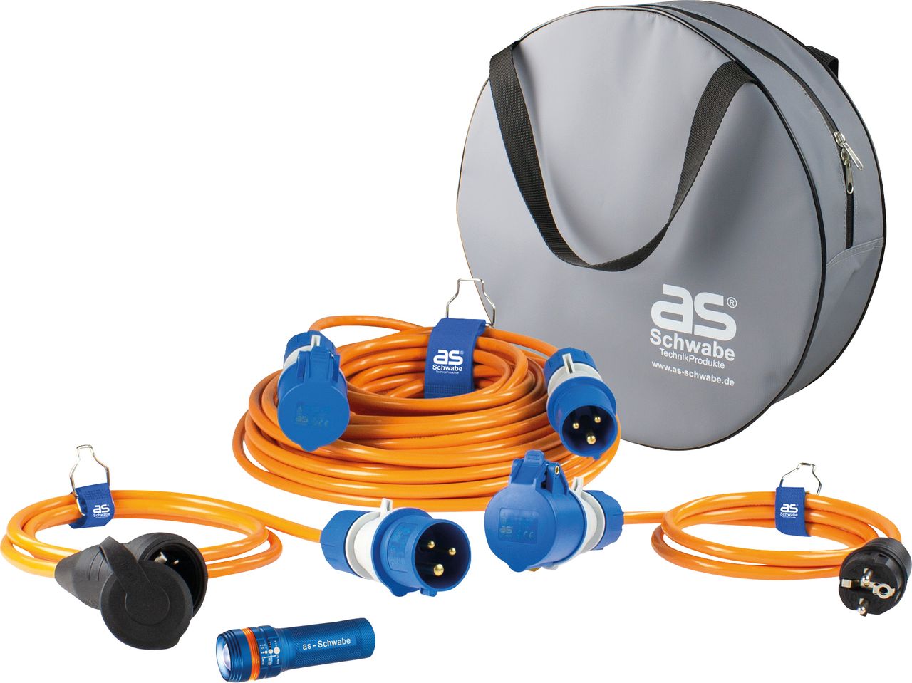 Camping SET Adapterleitung, Verlängerungskabel und Taschenlampe IP44
