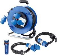 Camping SET Kabeltrommel, Adapterleitung, Verlängerungskabel und Taschenlampe IP44