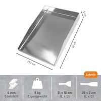 Plancha Grillplatte Edelstahl 4 mm 40x29,5 cm mit Rand & Spachteln