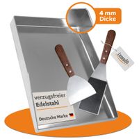 Plancha Grillplatte Edelstahl 4 mm 40x29,5 cm mit Rand & Spachteln