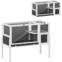 Hasenstall umbaubar Kaninchenstall aus Holz mit Rampe 120 x 53 x 93 cm Grau