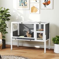 Hasenstall umbaubar Kaninchenstall aus Holz mit Rampe 120 x 53 x 93 cm Grau