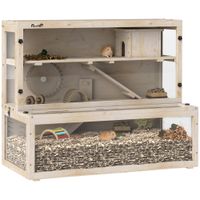 Hamsterkäfig aus Holz 100 x 50 x 84 cm 3 Etagen Nagerkäfig mit Sichtfenster