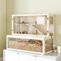Hamsterkäfig aus Holz 100 x 50 x 84 cm 3 Etagen Nagerkäfig mit Sichtfenster