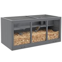 Hamsterkäfig Nagerkäfig Kleintierstall aus Holz Mäusekäfig Dreistöckig Grau
